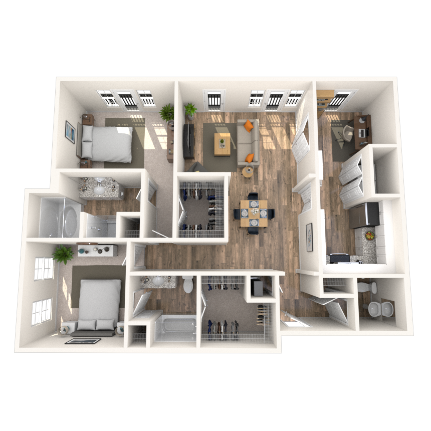 Floor plan for 2 beds, 2.5 baths, 1337 sqft